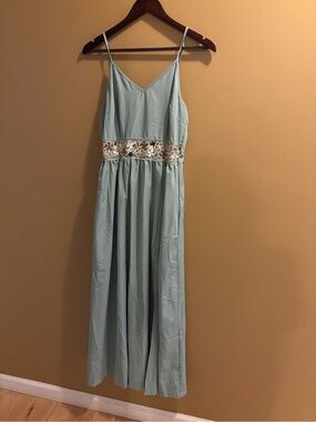 😍Light Spaghetti Strap Maxi Dress with Lace see thru Waist